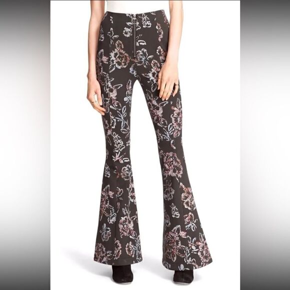 Free People Born To Be Wild Black Combo Stretch Ponte Bell Bottom - Picture 1 of 13